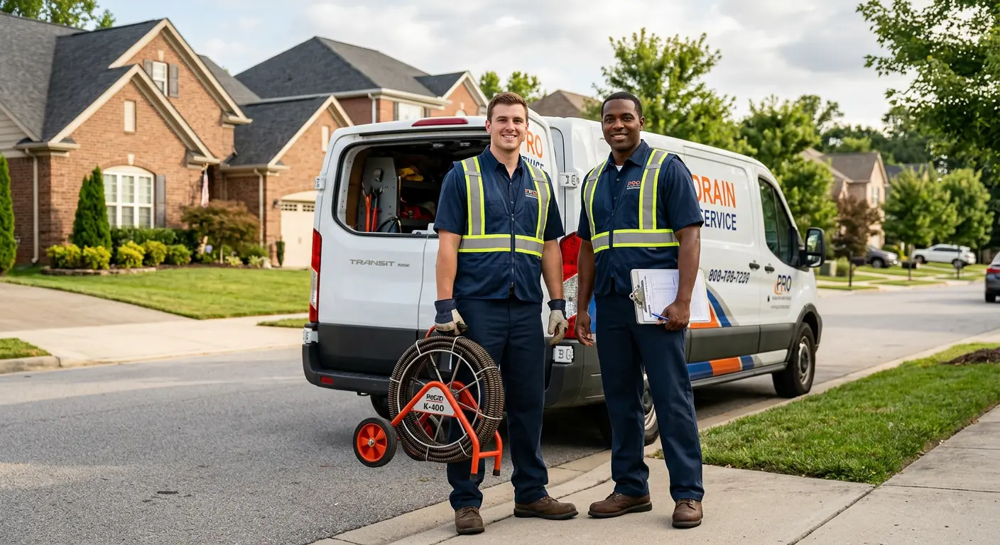Sewer and drain service team with equipment ready for work in Camp Hill