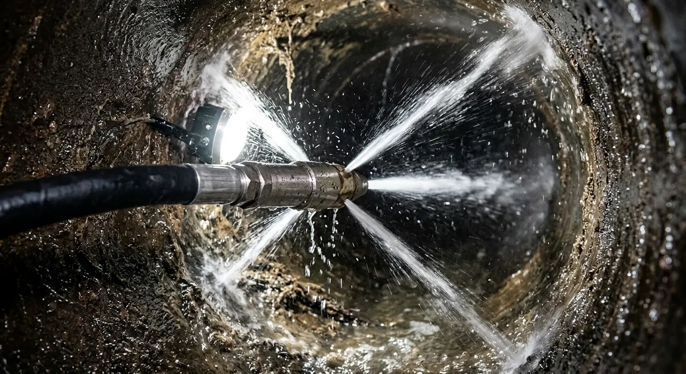 High-pressure hydro jetting nozzle cleaning sewer pipe for Sewer Cleanout in Camp Hill